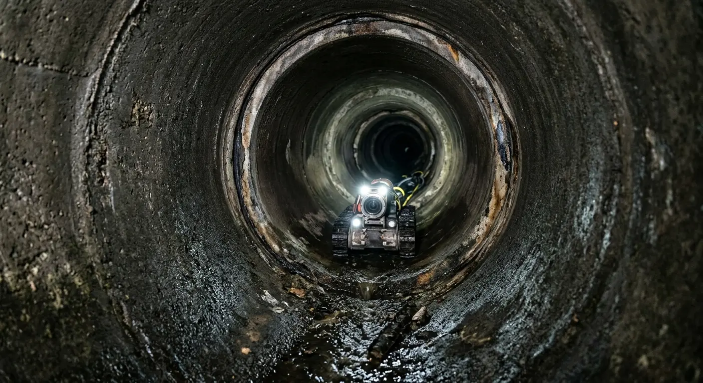 Robotic sewer camera inspecting pipe interior for Drain Snake Service in Meredith